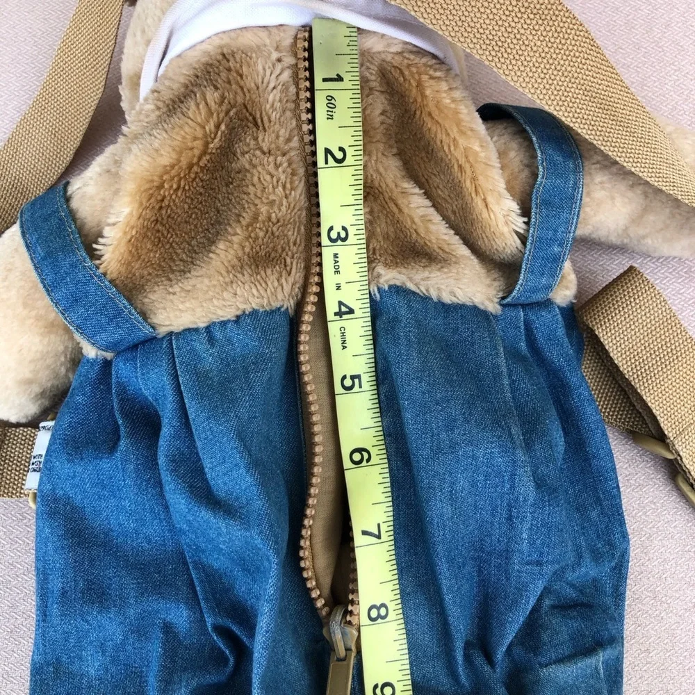 Vintage Unisex Teddy Bear in overalls Red Tie Kids Teddy Plush Backpack